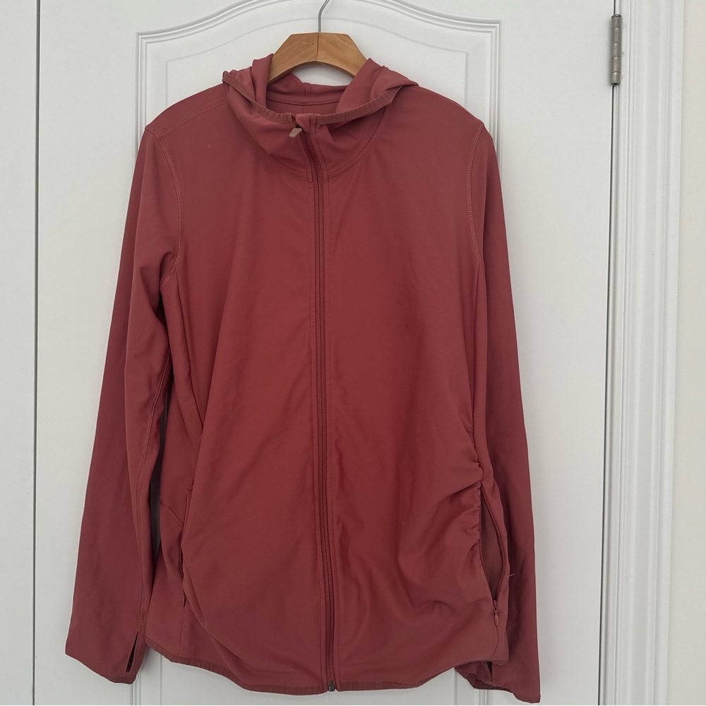 Maternity Active Pink Full Zip Hoodie with zippered pockets